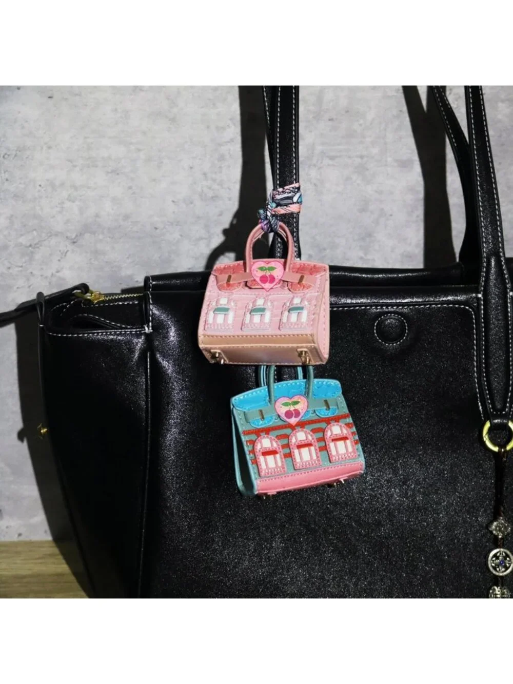 2 PCS Mini Tote Bag Charms & Keychain Pouch - Small Coin Purse Wallet Set